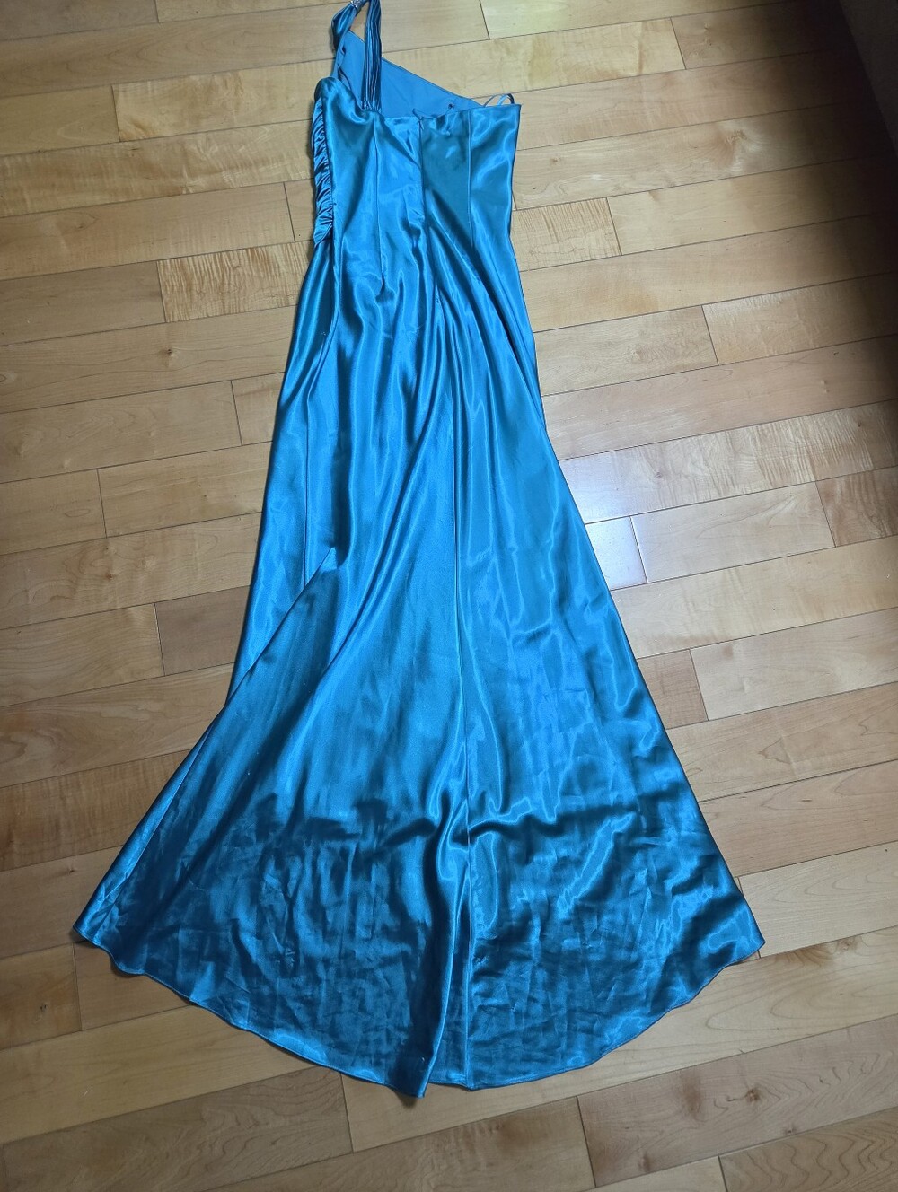Jovani Teal Satin One Shoulder Prom Dress Rhinestone Formal Gown S - Picture 6 of 11